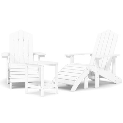 vidaXL Sodo Adirondack kėdės su pakojomis ir staliuku, baltos, HDPE