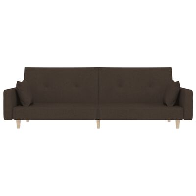 vidaXL Dvivietė sofa-lova su dvejomis pagalvėmis, ruda, audinys