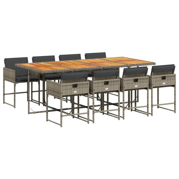 vidaXL Sodo komplektas su pagalvėlėmis, 9 dalių, pilkas, poliratanas