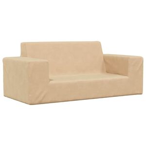 vidaXL Dvivietė vaiki&scaron;ka sofa, kreminės spalvos, mink&scaron;tas pliu&scaron;as