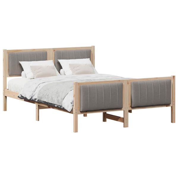 vidaXL Lovos rėmas Ruda ir taupe 135 x 190 cm Pu&scaron;ies masyvas