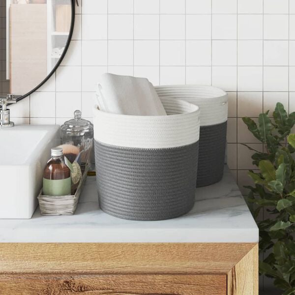 vidaXL Krep&scaron;iai daiktams, 2vnt., pilki ir balti, 28x28cm, medvilnė