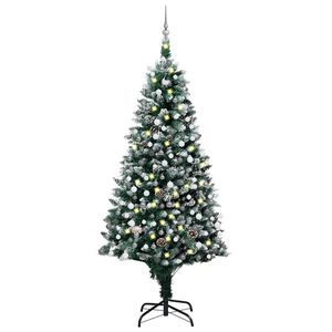 vidaXL Dirbtinė Kalėdų eglutė su LED ir kamuoliukų rinkiniu ir kankorėžiais, 210cm