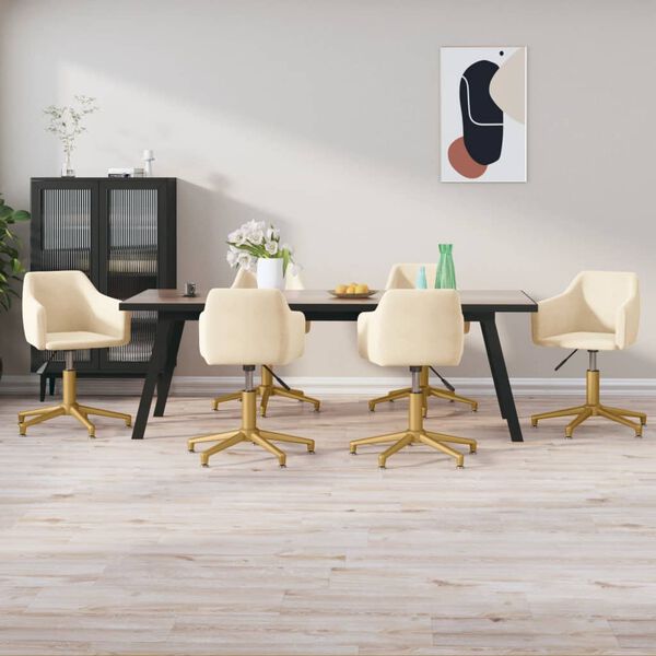 vidaXL Pasukamos valgomojo kėdės, 6vnt., kreminės spalvos, aksomas