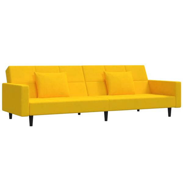 vidaXL Dvivietė sofa-lova su dvejomis pagalvėmis, geltona, aksomas