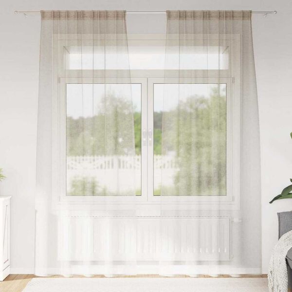 vidaXL Voile Užuolaida 2 pcs Smėlio 225 x 140 cm Poliesteris