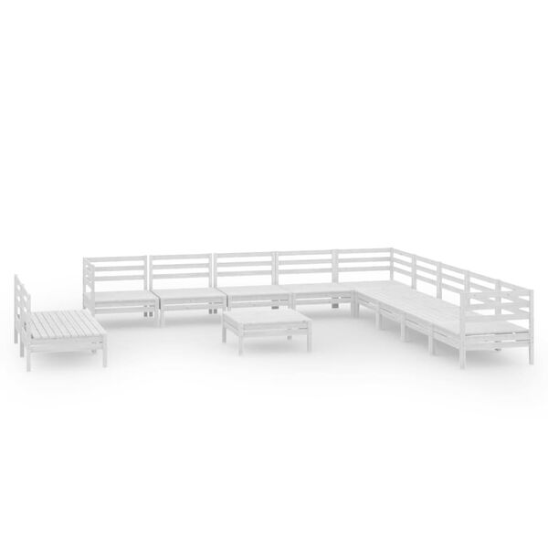 vidaXL Sodo poilsio baldų komplektas, 12 dalių, baltas, pušies masyvas