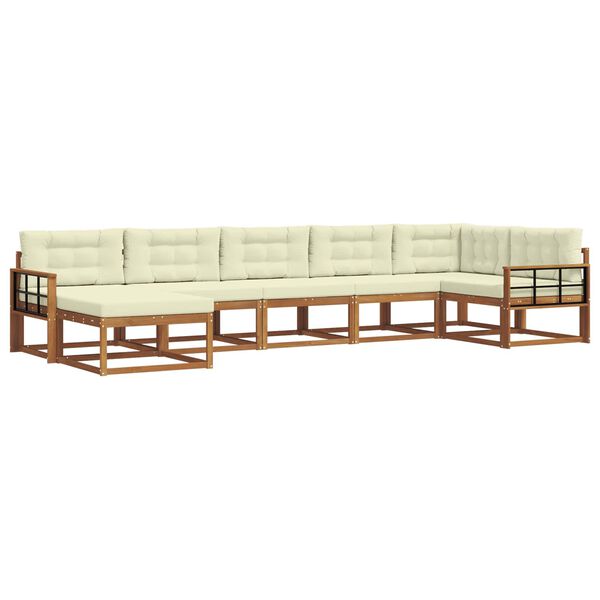 vidaXL Lauko sofos komplektas su pagalve 7 pcs Natūralus ir grietinėlė