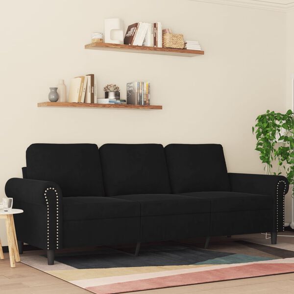 vidaXL Trivietė sofa, juodos spalvos, 180cm, aksomas