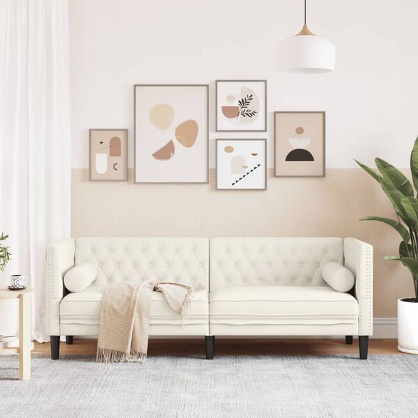 vidaXL Trivietė chesterfield sofa su pagalvėlėmis, kreminė, aksomas