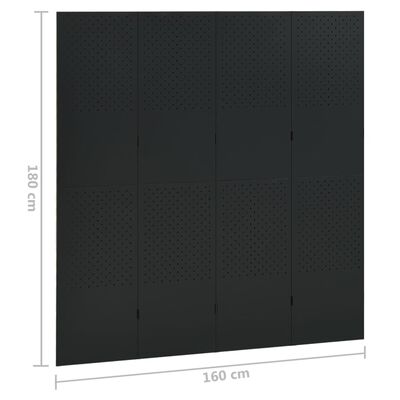 vidaXL Kambario pertvara, 4 dalių, juodos spalvos, 160x180cm, plienas