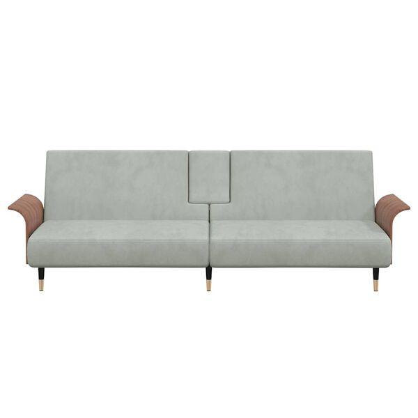 vidaXL Sofa-lova su puodelių laikikliais, šviesiai pilka, aksomas