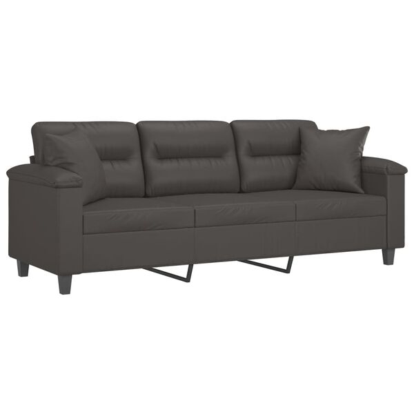 vidaXL Trivietė sofa su pagalvėmis, pilka, 180cm, dirbtinė oda