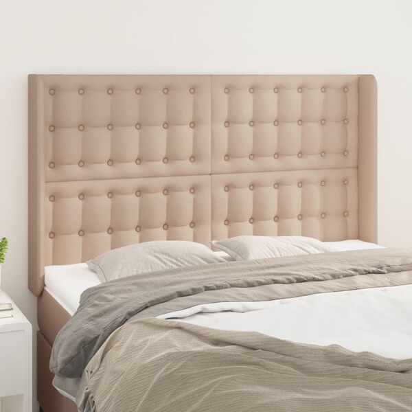 vidaXL Galvūgalis su auselėmis, kapučino,147x16x118/128cm,dirbtinė oda