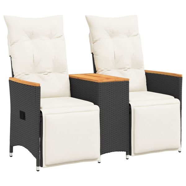 vidaXL Atlošiama dvivietė sodo sofa su staliuku, juoda, poliratanas