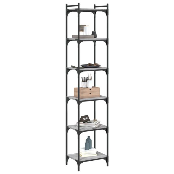 vidaXL Knygų spinta, 6 auk&scaron;tų, pilka ąžuolo, 40x30x188cm, mediena