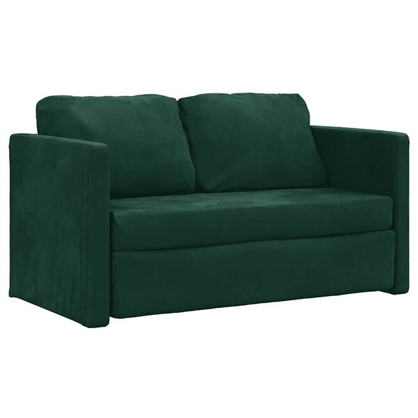 vidaXL Grindų sofa-lova, 2-1, tamsiai žalia, 122x204x55cm, aksomas