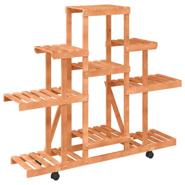 vidaXL Gėlių stovas su ratukais, 110x25x101cm, eglės medienos masyvas