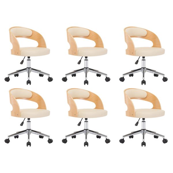 vidaXL Valgomojo kėdės, 6vnt., kreminės, lenkta mediena/dirbtinė oda