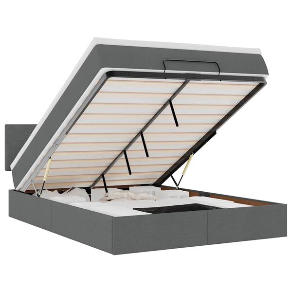 vidaXL Osmanų lova su čiužiniu ir LED tamsiai pilka 140x190cm audinys