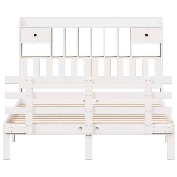 vidaXL Lova su knygų spinta be čiužinio, balta, 140x200cm, pušis