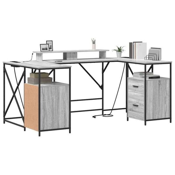 vidaXL Stalas Pilkas Sonoma 182 x 101 x 87,5 cm Apdirbta mediena