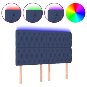 vidaXL Galvūgalis su LED, mėlynos spalvos, 144x7x118/128cm, audinys