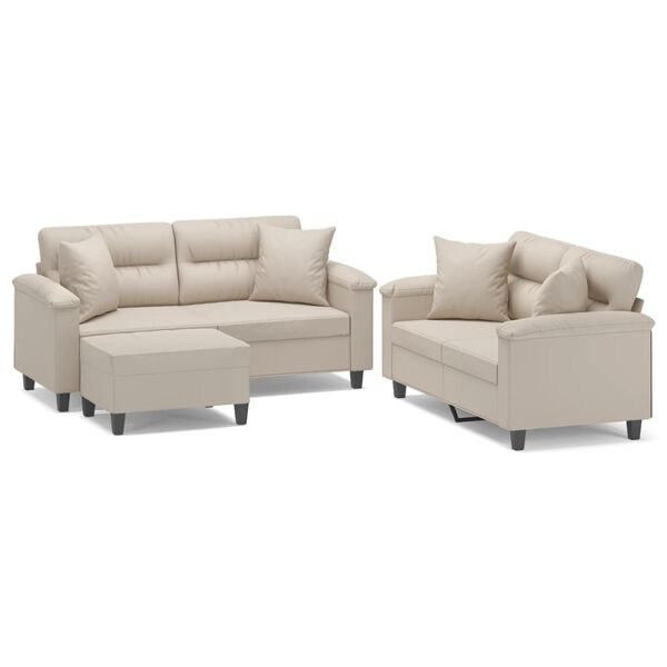 vidaXL Sofos komplektas su pagalvėmis, 3 dalių, kreminis, audinys