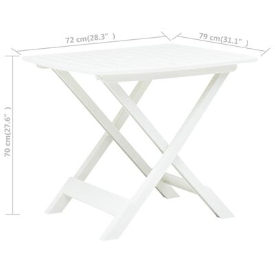 vidaXL Sulankstomas sodo stalas, baltos spalvos, 79x72x70cm, plastikas