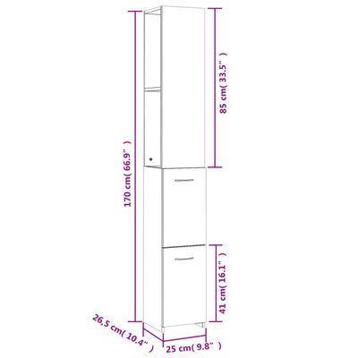 vidaXL Vonios kambario spintelė, balta, 25x26,5x170cm apdirbta mediena