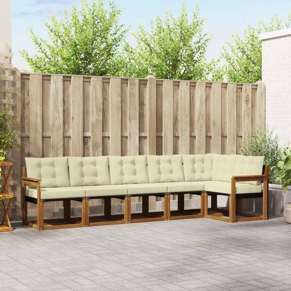 vidaXL Lauko sofos komplektas su pagalve 6 pcs Natūralus ir grietinėlė