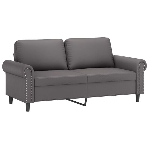 vidaXL Dvivietė sofa su pagalvėlėmis, pilka, 140cm, dirbtinė oda