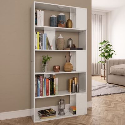 vidaXL Spintelė knygoms/kambario pertvara, balta, 80x24x159cm, blizgi