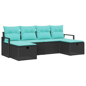 vidaXL Sofos komplektas su pagalve 6 pcs Juoda ir turkio poliratanas