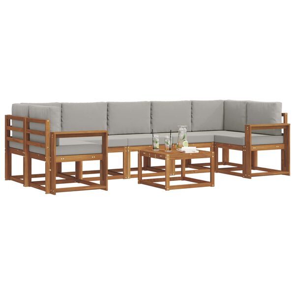 vidaXL Lauko sofos komplektas 8 pcs Natūrali ir &scaron;viesiai pilka