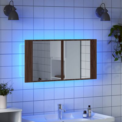 vidaXL Veidrodinė vonios spintelė su LED, ruda, 90x12x45cm, akrilas