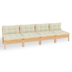 vidaXL Keturvietė sodo sofa su kreminėmis pagalvėlėmis, pu&scaron;ies masyvas