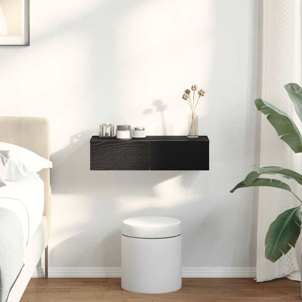 vidaXL Sieninė lentyna su stalčiais, juodos, 60x26,5x15cm