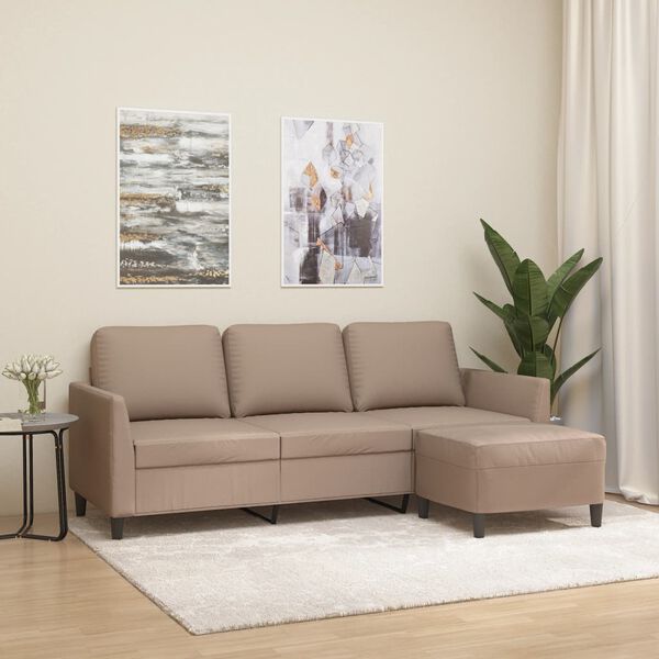 vidaXL Trivietė sofa su pakoja, kapučino spalvos, 180cm, dirbtinė oda