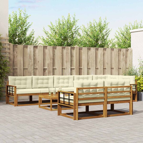 vidaXL Lauko sofos komplektas su pagalve 9 pcs Natūralus ir grietinėlė