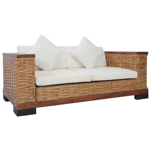 vidaXL Dvivietė sofa su pagalvėlėmis, rudos sp., natūralus ratanas