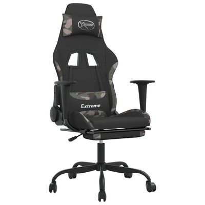 vidaXL Žaidimų kėdė su pakoja, juoda ir kamufliažinė, audinys