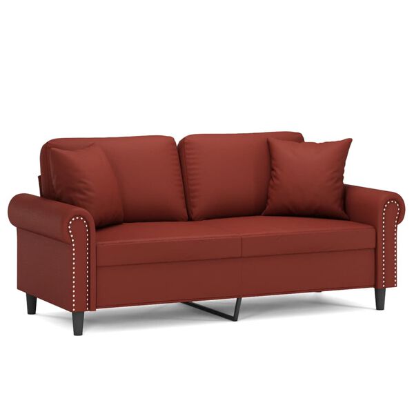 vidaXL Dvivietė sofa su pagalvėmis, vyno, 140cm, dirbtinė oda