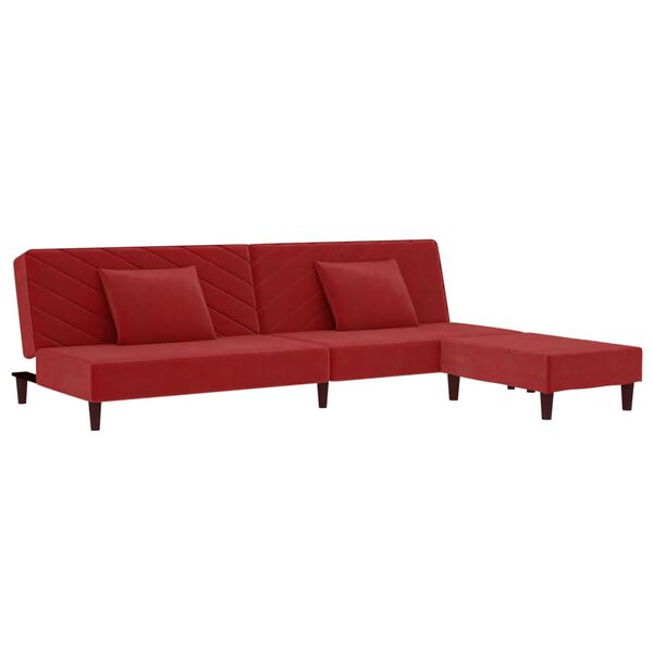 vidaXL Dvivietė sofa-lova su dvejomis pagalvėmis/pakoja, vyno, aksomas