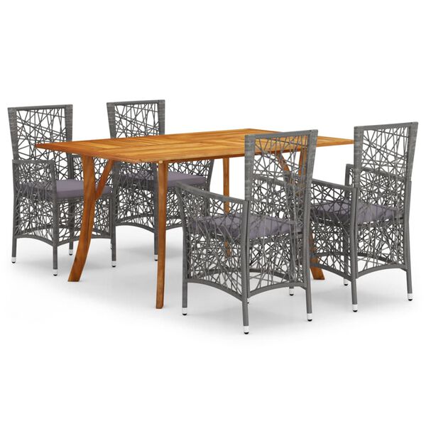 vidaXL Sodo valgomojo baldų komplektas, 5 dalių, pilkos spalvos