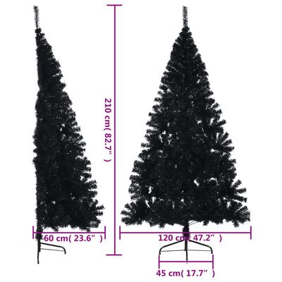 vidaXL Dirbtinė pusinė Kalėdų eglutė su stovu, juoda, 210cm, PVC