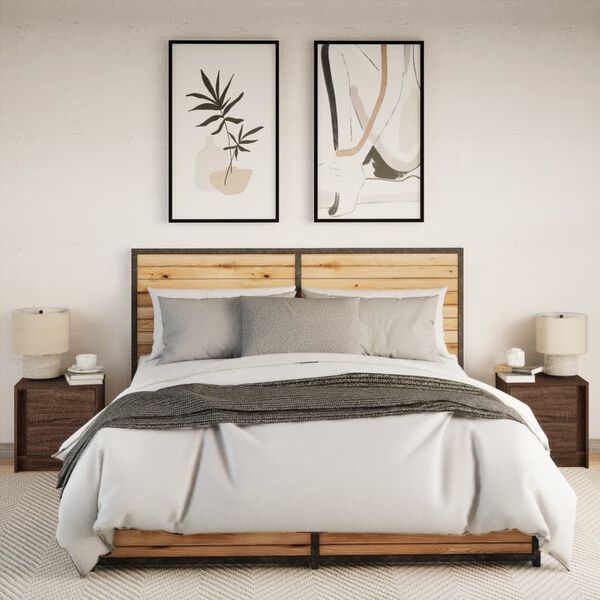 vidaXL Naktinės spintelės su LED lemputėmis, 2vnt., rudos, mediena