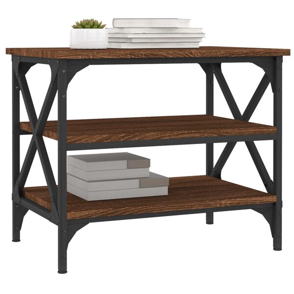 vidaXL &Scaron;oninis staliukas, rudas ąžuolo, 55x38x45cm, apdirbta mediena