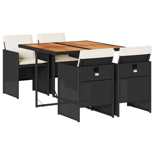 vidaXL Sodo komplektas su pagalvėlėmis, 5 dalių, juodas, poliratanas