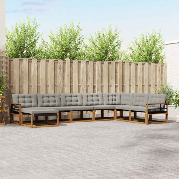 vidaXL Lauko sofos komplektas 8 pcs Natūrali ir &scaron;viesiai pilka